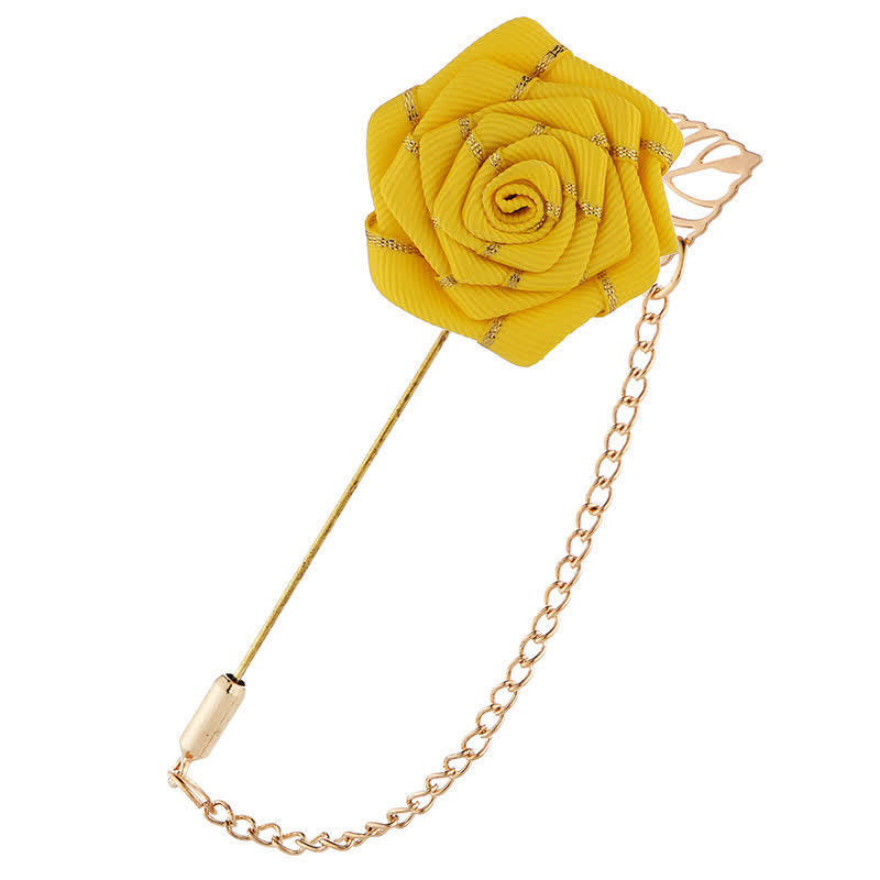 Spilla a catena con camelia floreale da uomo - Giallo - image 3