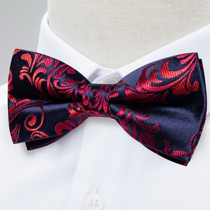 Set di 2 fazzoletti da taschino con papillon floreale rosso e blu navy da uomo - image 1