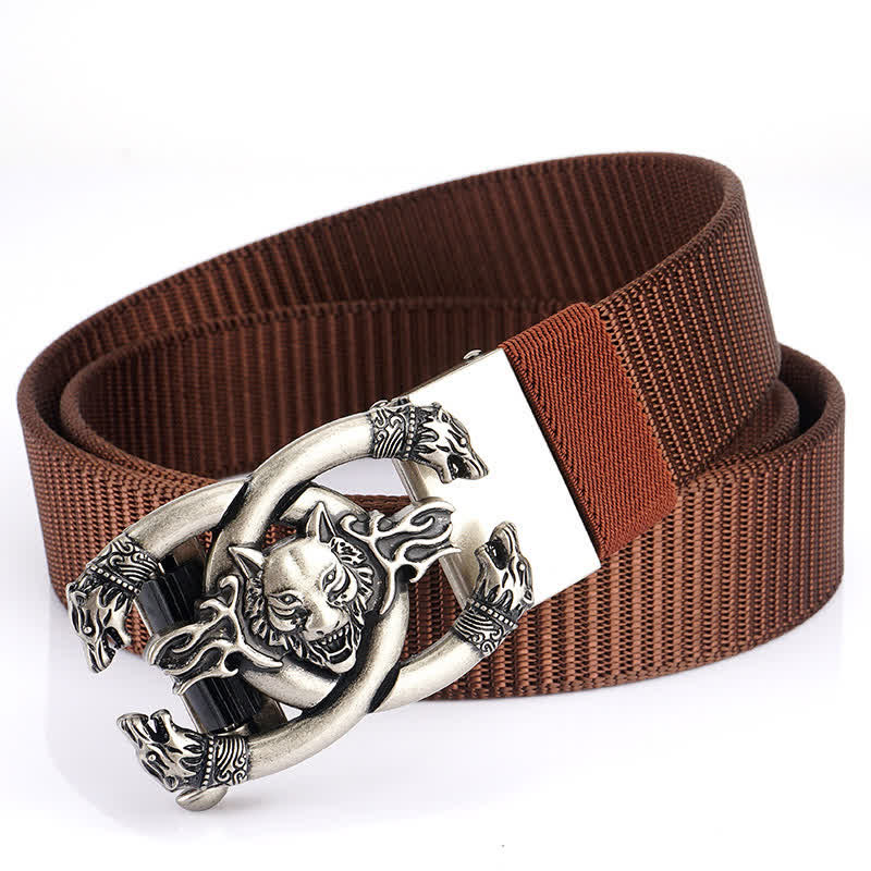 Cintura da uomo in nylon con scritta "Fierce Wolves In Flame" - Marrone / Argento - 48" - image 20