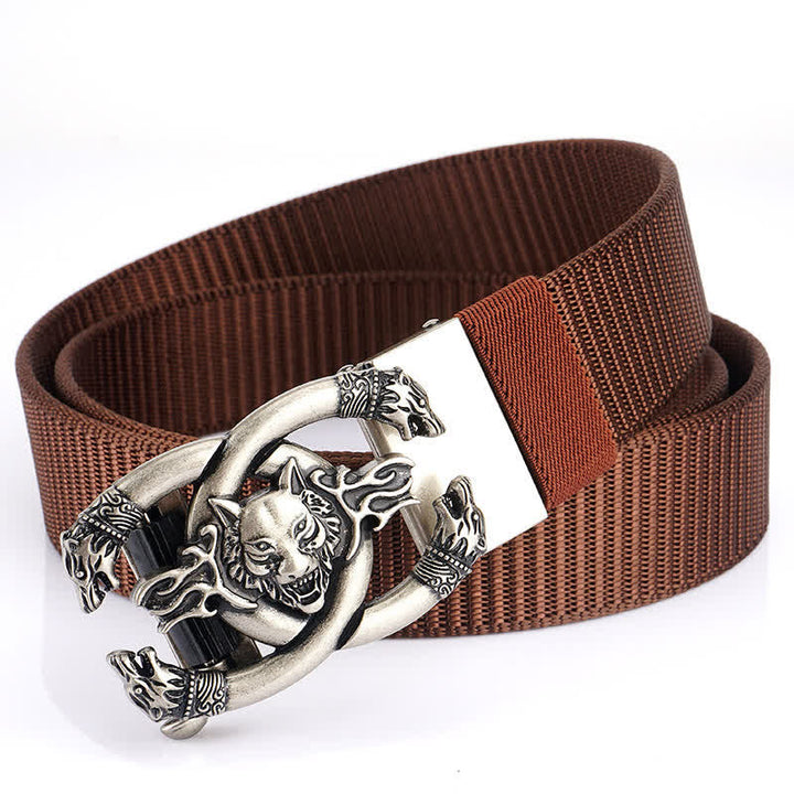 Cintura da uomo in nylon con scritta "Fierce Wolves In Flame" - Marrone / Argento - 48" - image 20