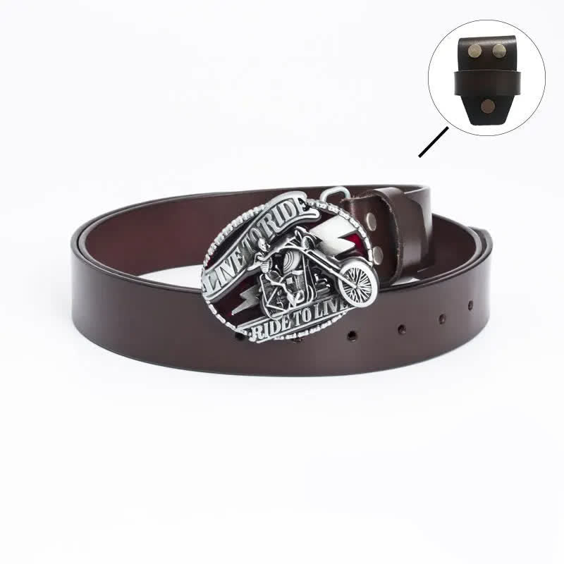 Cintura in pelle da uomo con teschio da motociclista scheletro - Maglietta in pelle - Marrone / Smalto - 46 - image 19