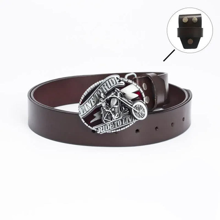 Cintura in pelle da uomo con teschio da motociclista scheletro - Maglietta in pelle - Marrone / Smalto - 46 - image 19