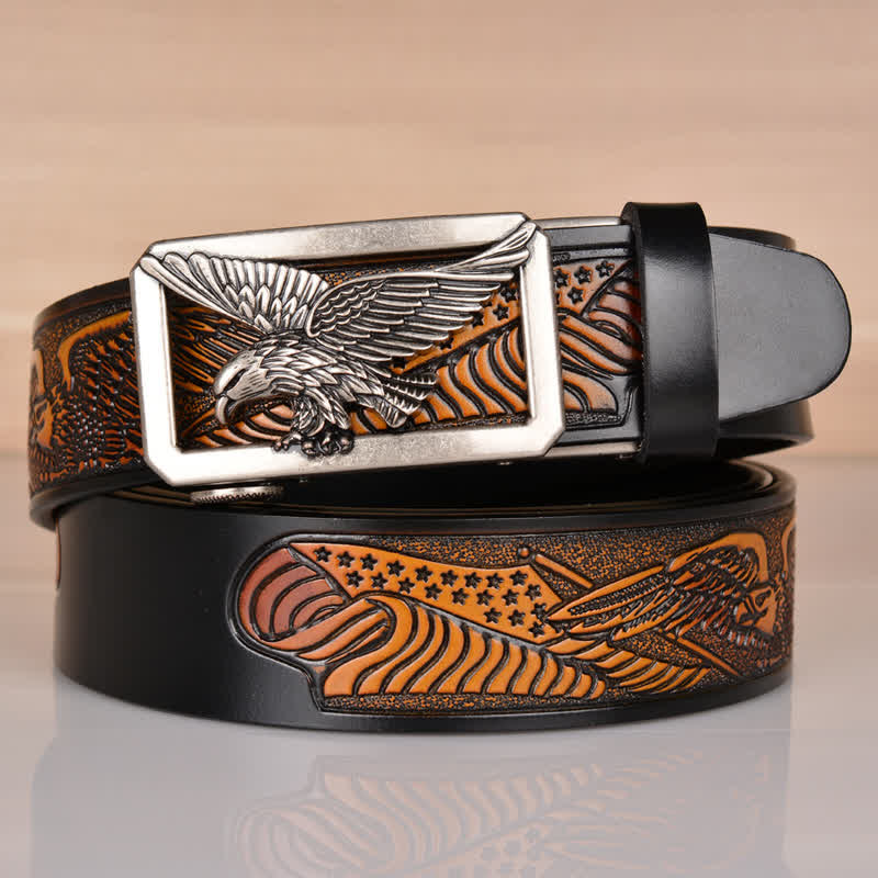 Cintura in pelle goffrata con fibbia Hollow Eagle da uomo - Argento e nero - 46 - image 18