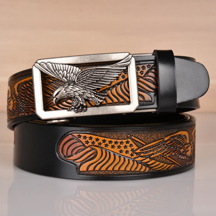 Cintura in pelle goffrata con fibbia Hollow Eagle da uomo - Argento e nero - 46 - image 18