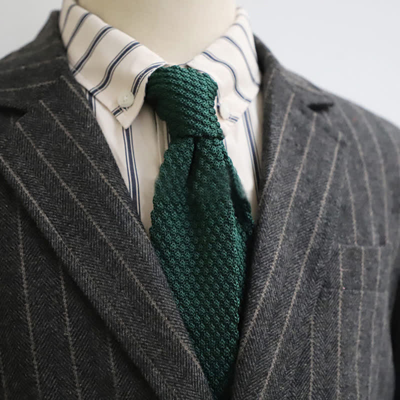 Cravatta stretta e sottile in maglia tinta unita da uomo - Verde - image 6