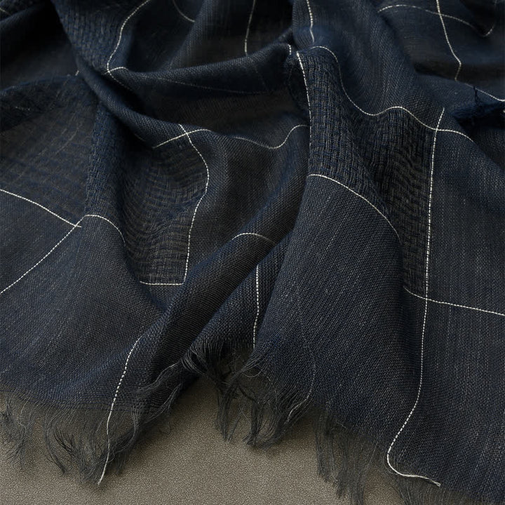 Sciarpa con frange a quadri patchwork bicolore da uomo - image 3