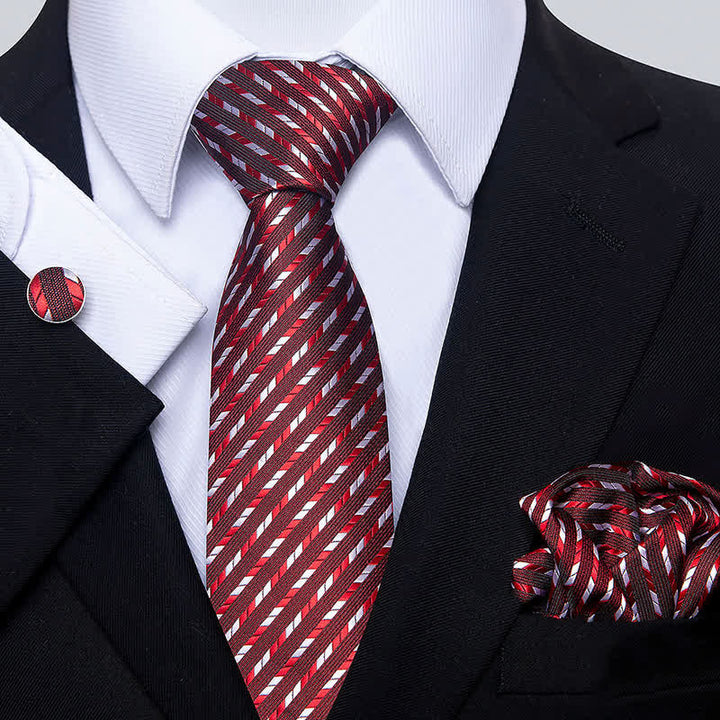 Set di 3 cravatte a righe con geometria da uomo - Rosso - image 3