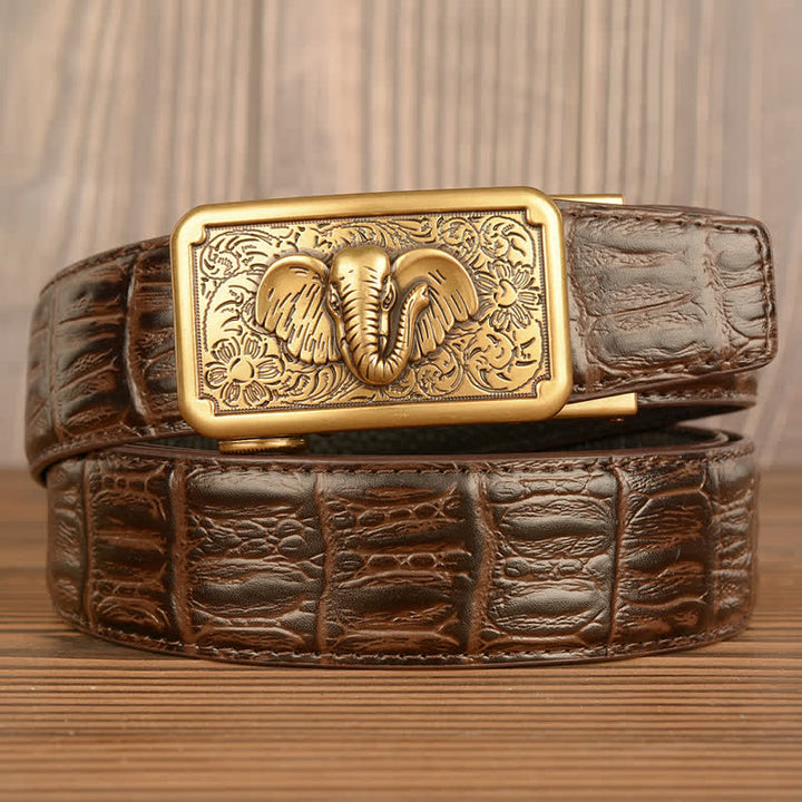 Cintura da uomo in pelle con motivo punk elefante coccodrillo - Oro e marrone - Pelle di alligatore - 44 - image 21