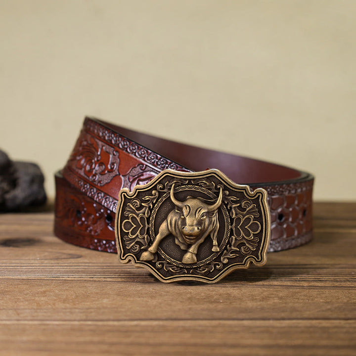 Cintura in pelle con fibbia Matador fai da te da uomo - Bronzo - Cintura marrone intagliata (40) - image 15
