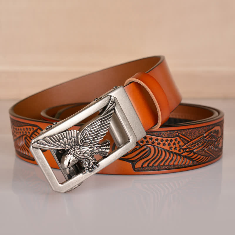 Cintura in pelle goffrata con fibbia Hollow Eagle da uomo - image 12
