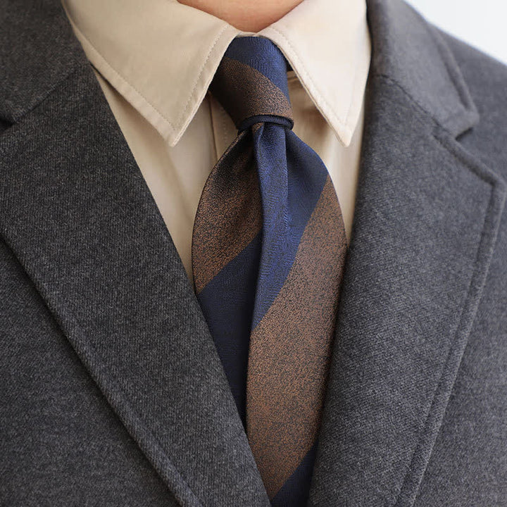 Cravatta a righe color block da uomo - Marrone e blu navy - image 4