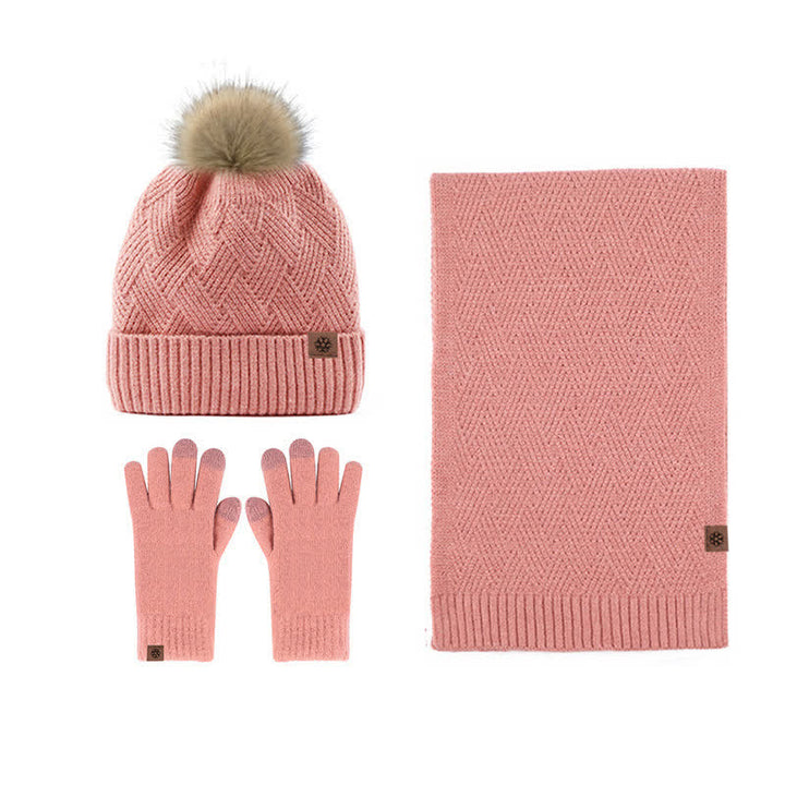 3 pezzi da donna pompon cappello sciarpa guanti touchscreen set - Rosa - Regolabile (circa 21 1/4"-23 1/4") - image 5