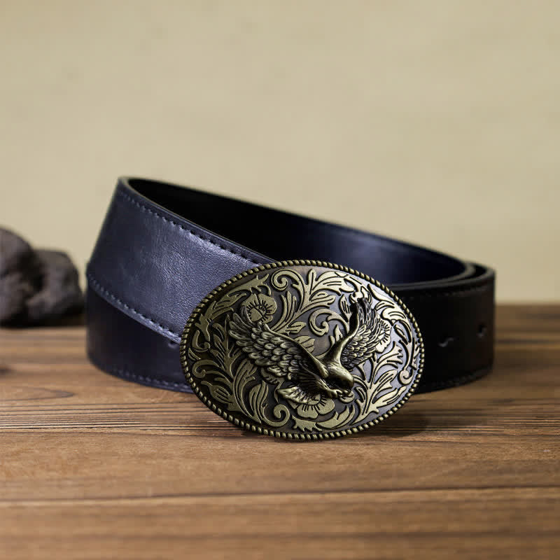 Cintura in pelle con fibbia a forma di aquila volante fai da te da uomo - Bronzo antico - Cintura PU nera (40) - image 6