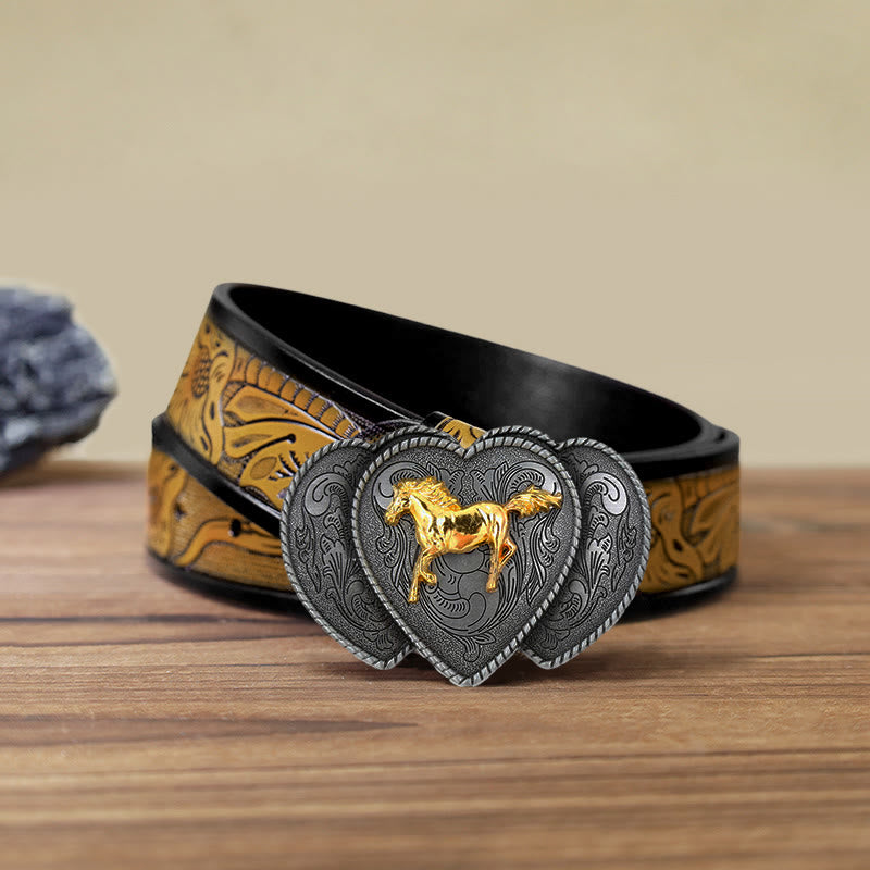 Cintura in pelle con fibbia a forma di cuore triplo cavallo fai da te da uomo - Cavallo - Cintura marrone sabbia (40) - image 11