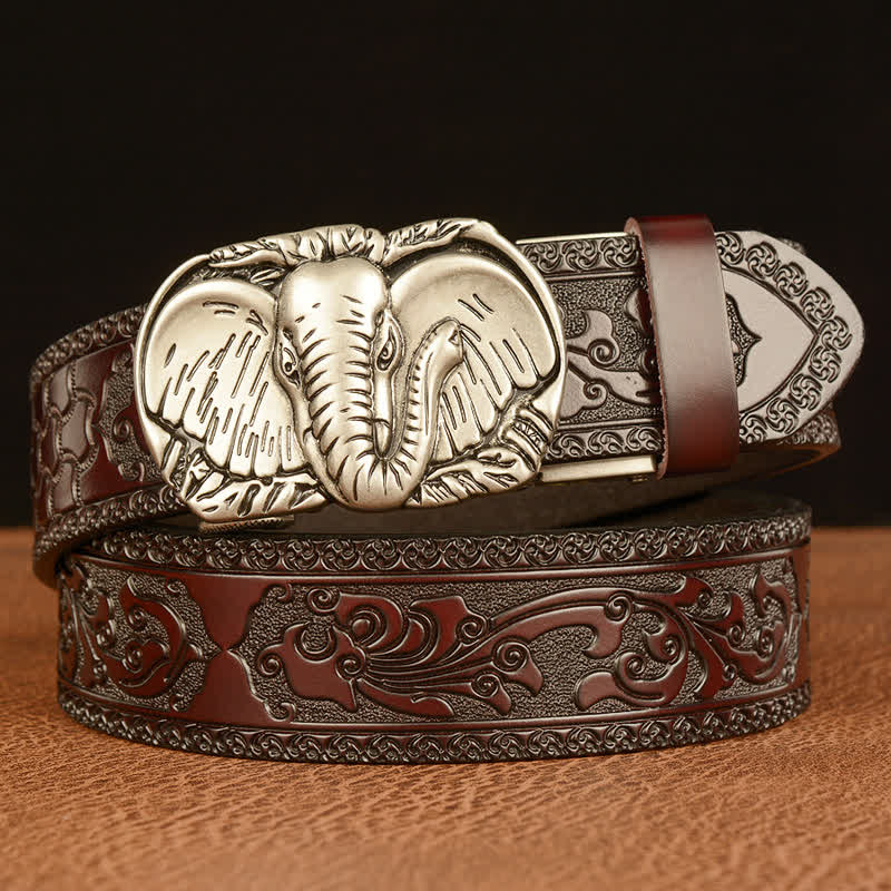 Cintura in pelle di elefante con grandi orecchie da uomo - Argento e marrone - 46 - image 12