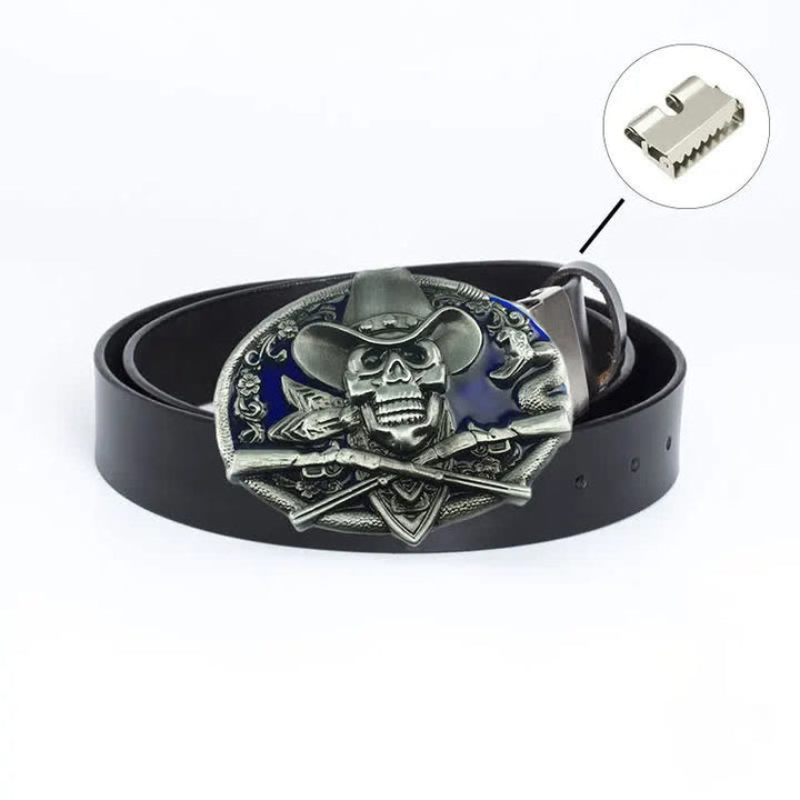Cintura in pelle da uomo con teschio pirata e pistole incrociate - Legatura di ferro - Smalto nero/blu - 46 - image 23