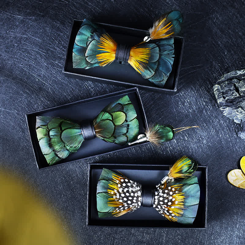 Collezione di papillon con piume classiche verdi - image 2