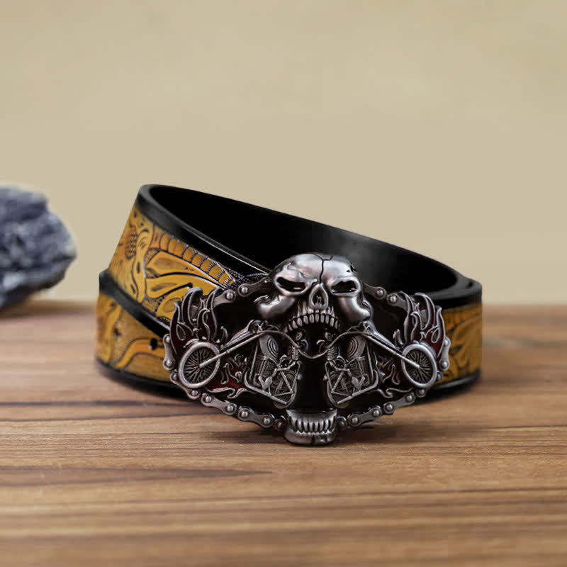 Cintura in pelle con fibbia a forma di testa di fantasma da motociclista fai da te da uomo - Cranio - Cintura marrone sabbia (40) - image 12
