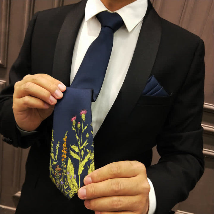 Cravatta da uomo blu navy con motivo a fiori - image 1