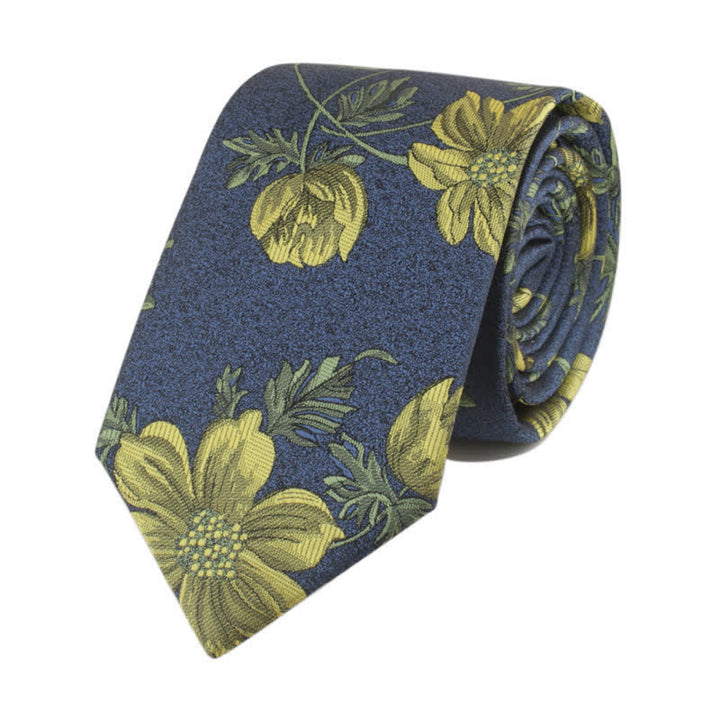 Cravatta da uomo con fiore e gambo - Giallo e blu acciaio - image 5