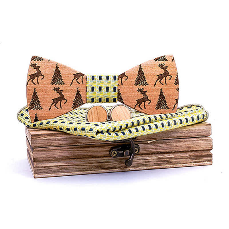 Set di 3 papillon in legno con motivo a cervo e albero di Natale da uomo - Cachi - image 8