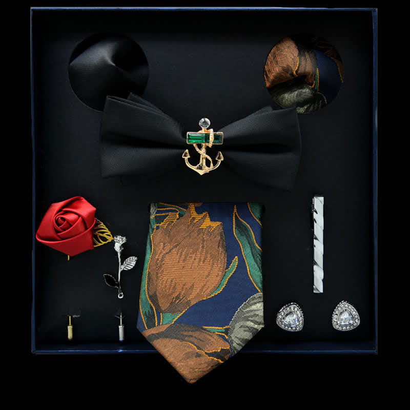 8 pezzi papillon casual con motivo floreale nero e peruviano in scatola regalo - Nero&Perù - image 0