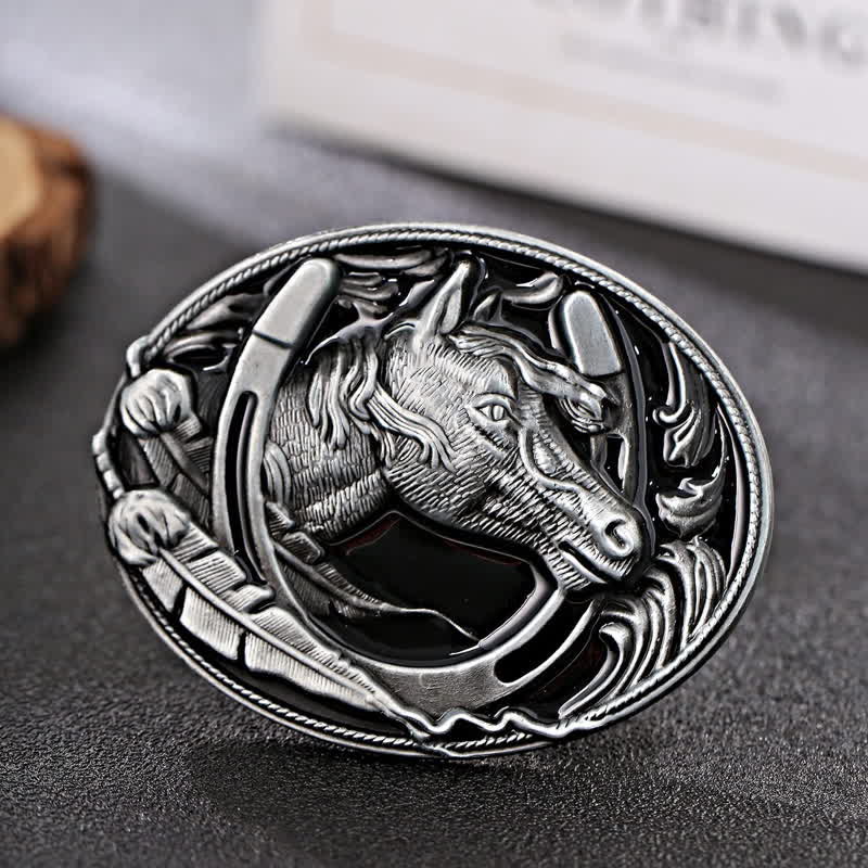 Cintura in pelle con fibbia in smalto nero a ferro di cavallo fai da te da uomo - Ferro di cavallo - Senza cintura - image 0