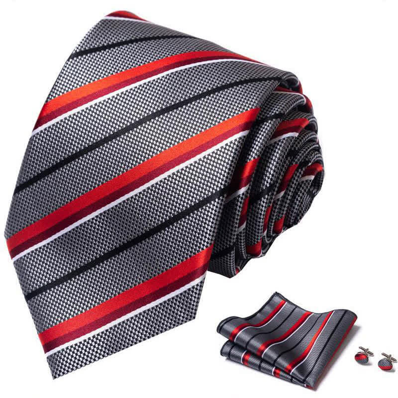 Set di 3 cravatte a righe grigie e rosse da uomo - image 1