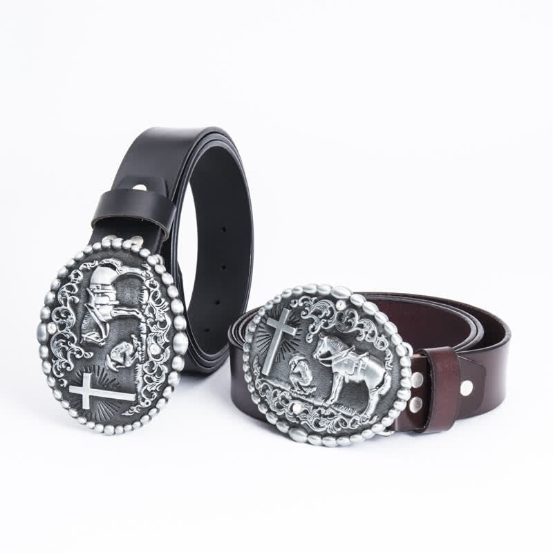 Cintura da preghiera inginocchiata in pelle con croce di cavallo da uomo - image 1
