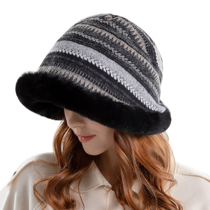 Cappello da pescatore a righe con tesa calda in peluche da donna - image 7