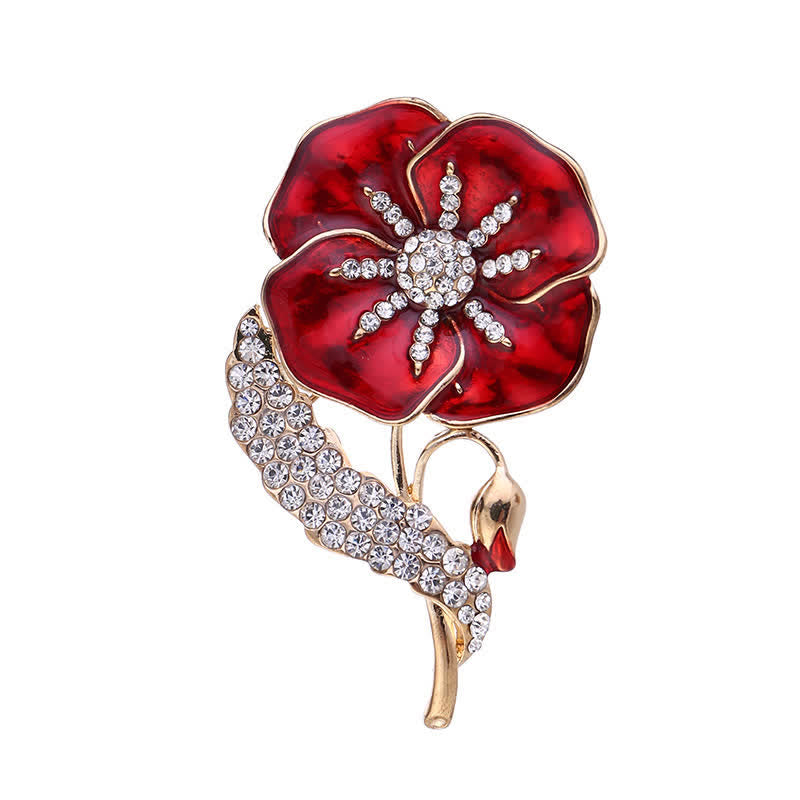 Spilla unisex con strass e papavero per il Memorial Day - Rosso e oro - image 0