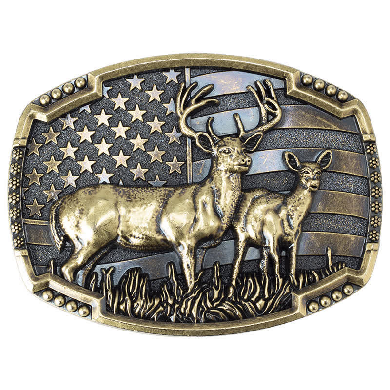 Cintura in pelle con fibbia della bandiera americana da cacciatore di cervi fai da te da uomo - Cervi d'oro - Senza cintura - image 2