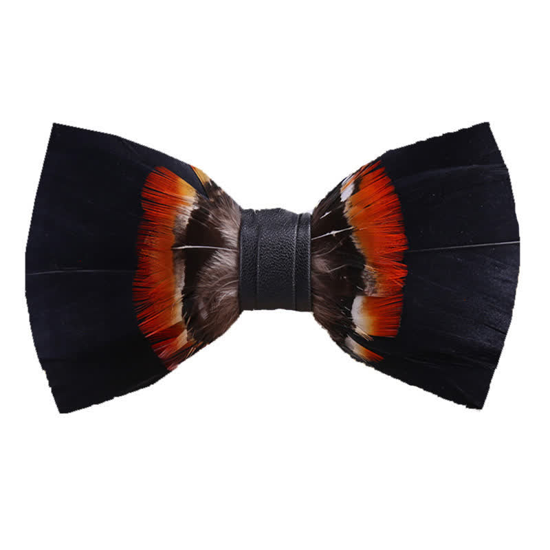 Papillon con piume nere e arancioni con spilla da bavero - Nero - image 0