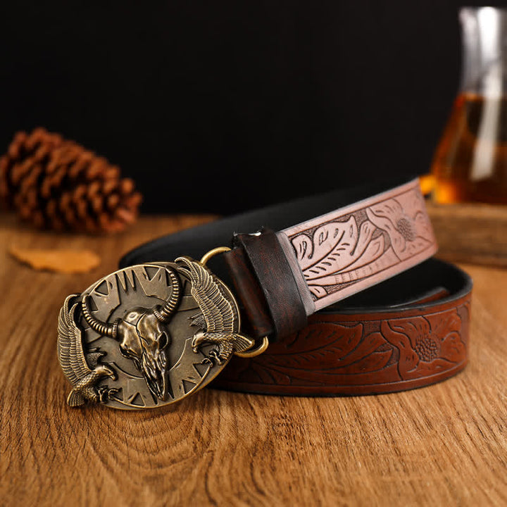 Cintura in pelle vintage Bull & Dual Eagles da uomo - Stile n. 1 - 42 - image 0