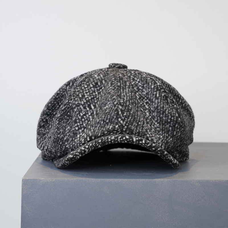Berretto ottagonale da newsboy in tweed maculato nero - image 3