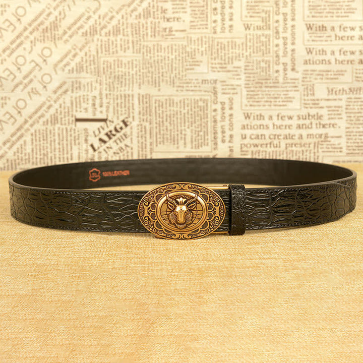Cintura da uomo in pelle con motivo alligatore di capra selvatica - image 6