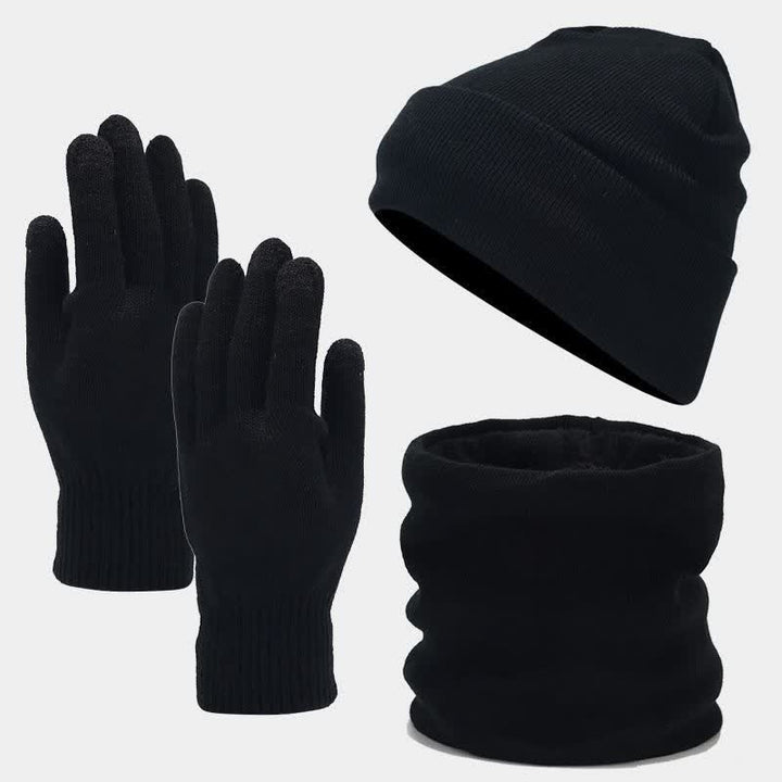 3 pezzi unisex caldo berretto sciarpa guanti set - Nero - Regolabile (22"-22 7/8") - image 8