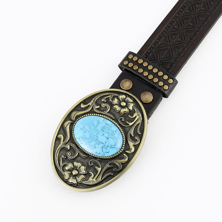 Cintura da uomo in pelle turchese ovale in stile bohémien - image 1