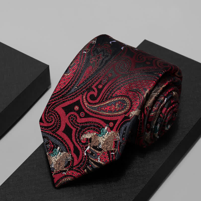 Cravatta da uomo bordeaux con motivo Paisley da equitazione - image 3