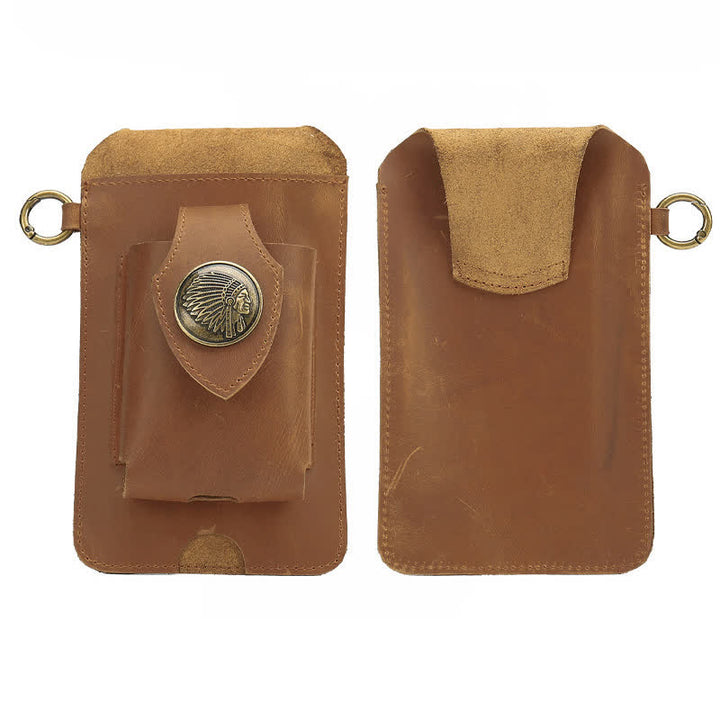 Fondina per telefono con bottone magnetico, borsa da cintura in pelle di cavallo pazzo - image 4