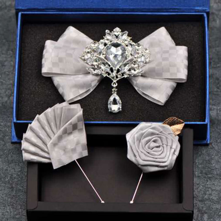 Set di 3 papillon con spilla e strass a scacchi - Bianco - image 3