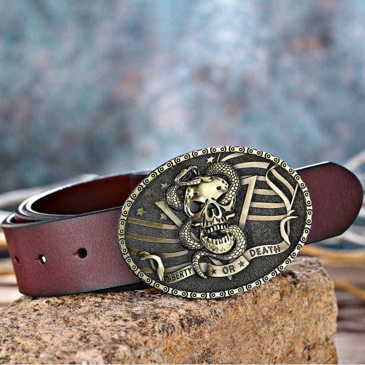 Cintura in pelle fai da te da uomo con fibbia a forma di teschio di serpente "Liberty or Death" - image 4