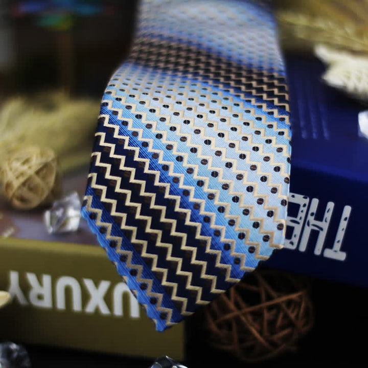 Cravatta a righe a zig-zag con pois blu e neri sfumati da uomo - image 2
