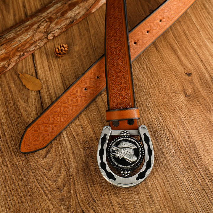 Cintura da uomo in pelle western a forma di ferro di cavallo retrò - image 1