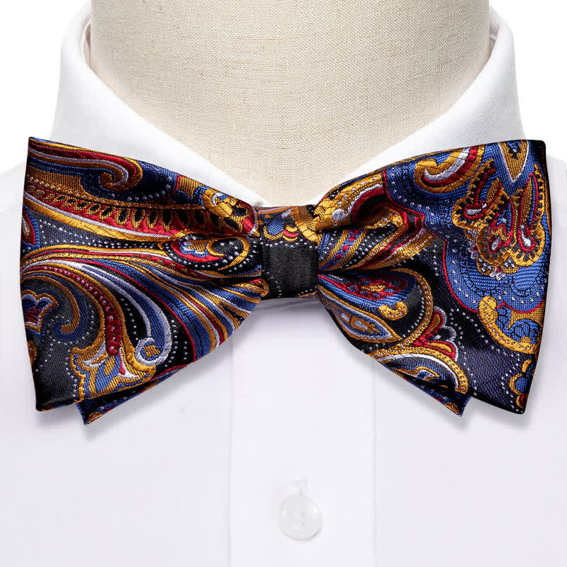 Set di 2 fazzoletti da taschino con papillon Paisley blu e oro da uomo - image 1