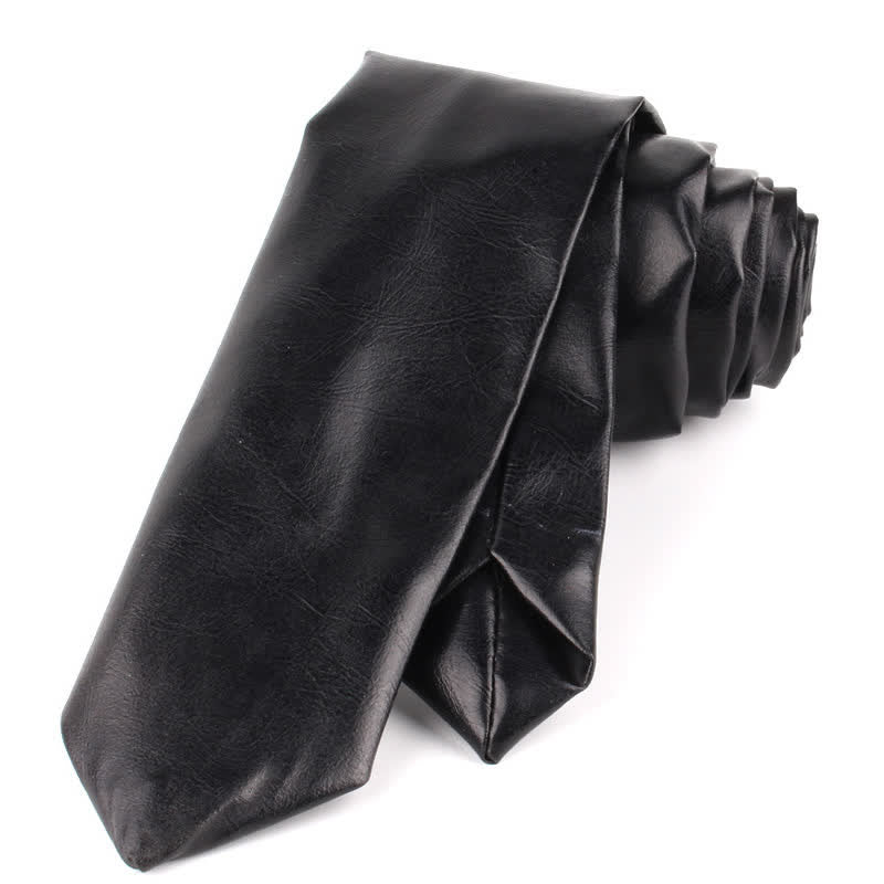 Cravatta stretta casual in pelle PU da uomo - Nero - image 10