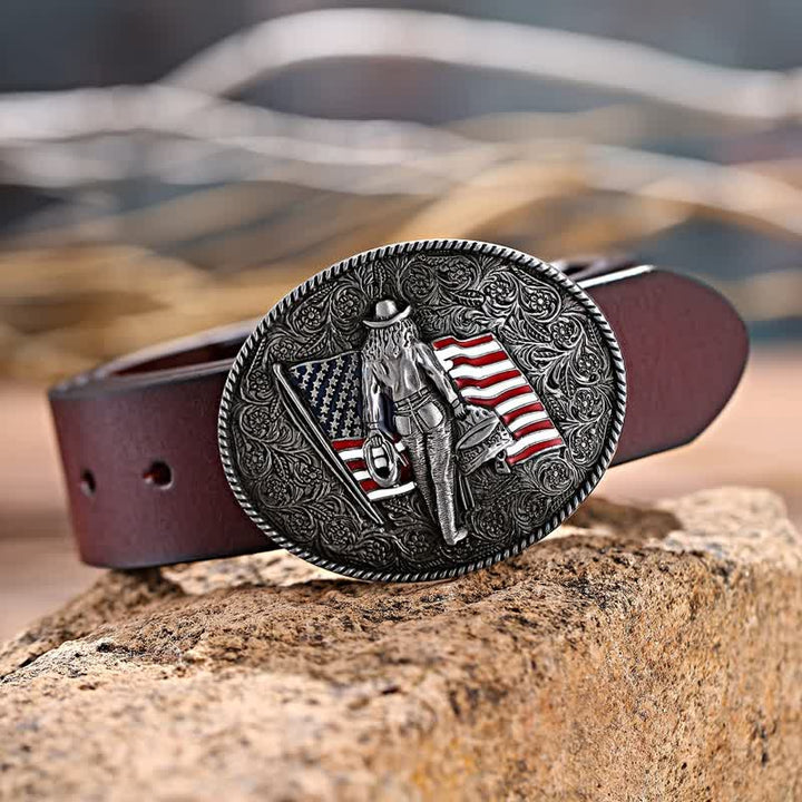Cintura in pelle con fibbia della bandiera americana da cowboy fai da te da uomo - image 2