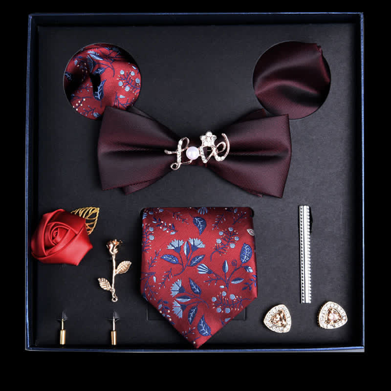 8 pezzi papillon casual bordeaux e rosso floreale scatola regalo - Borgogna e rosso - image 0