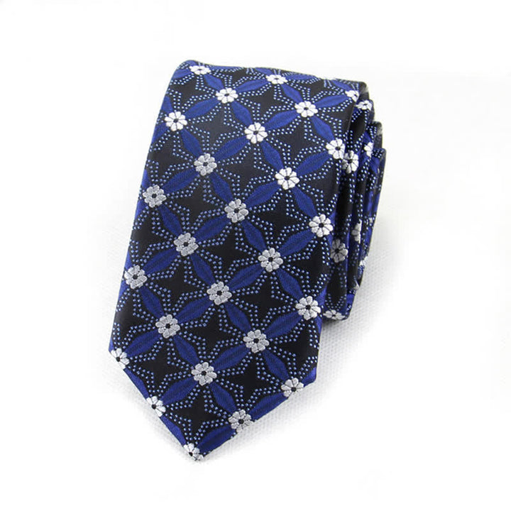 Cravatta geometrica con ricamo floreale da uomo - Blu - image 0