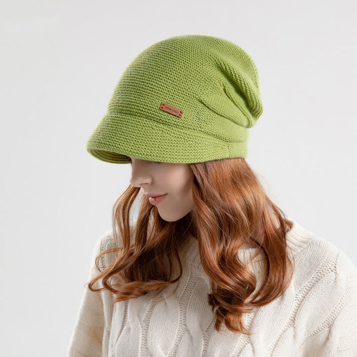 Cappello da donna lavorato a maglia con tesa larga e toppa a forma di lettera - image 9